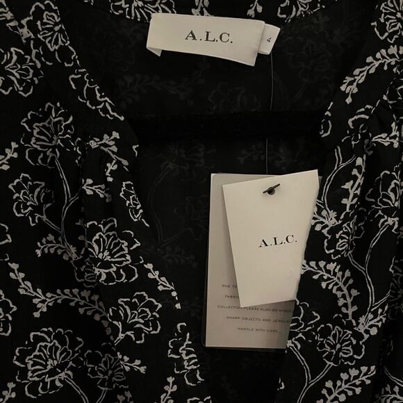 A.L.C. Silk Blend Flowy Floral Long-Sleeve Midi Dress NWT Size 4 - Picture 13 of 17